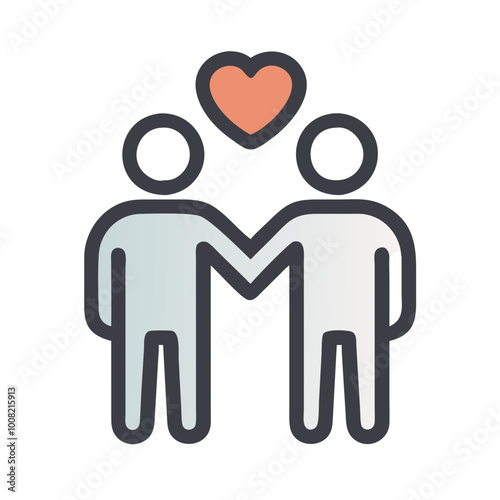  Two people holding hands with heart icon in simple outline style.