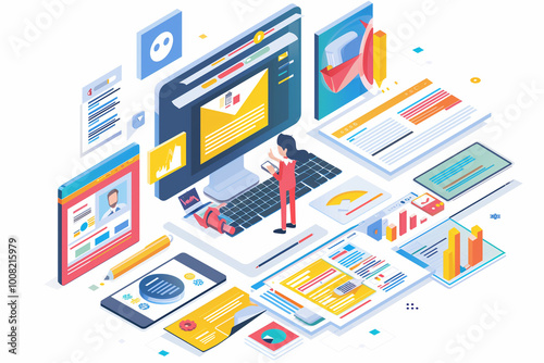 A colorful illustration of interconnected devices and data. Perfect for projects related to technology, networking, or communication.