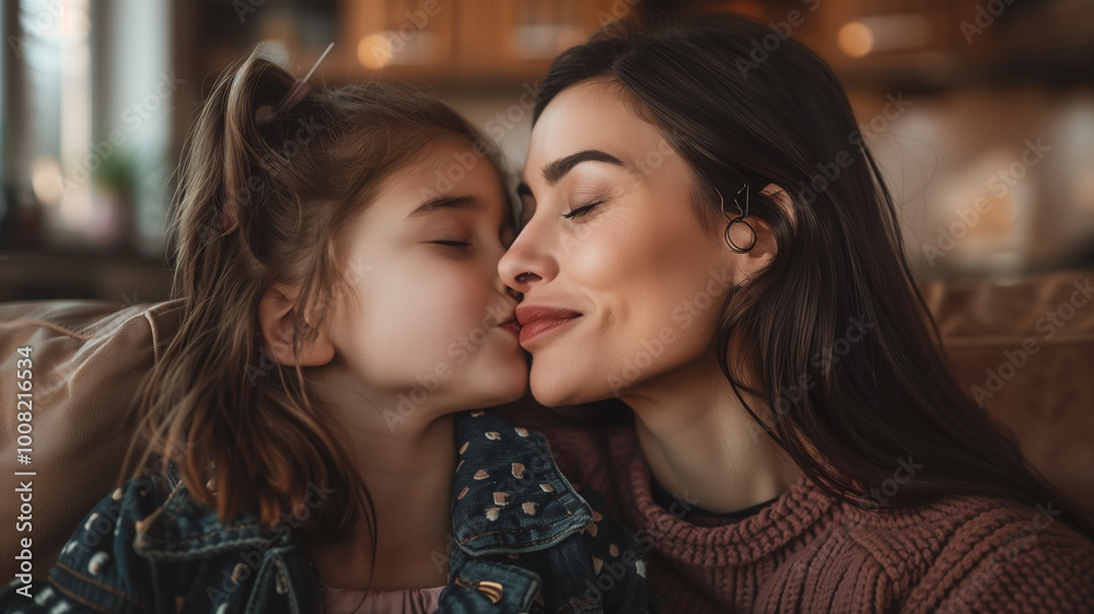 A heartwarming moment between a grandmother and granddaughter, captured in a tender kiss. This intimate and emotional image beautifully conveys the love, warmth and bond shared across generations, A heartwarming moment between a grandmother and granddaughter, captured in a tender kiss. This intimate and emotional image beautifully conveys the love, warmth and bond shared across generations,