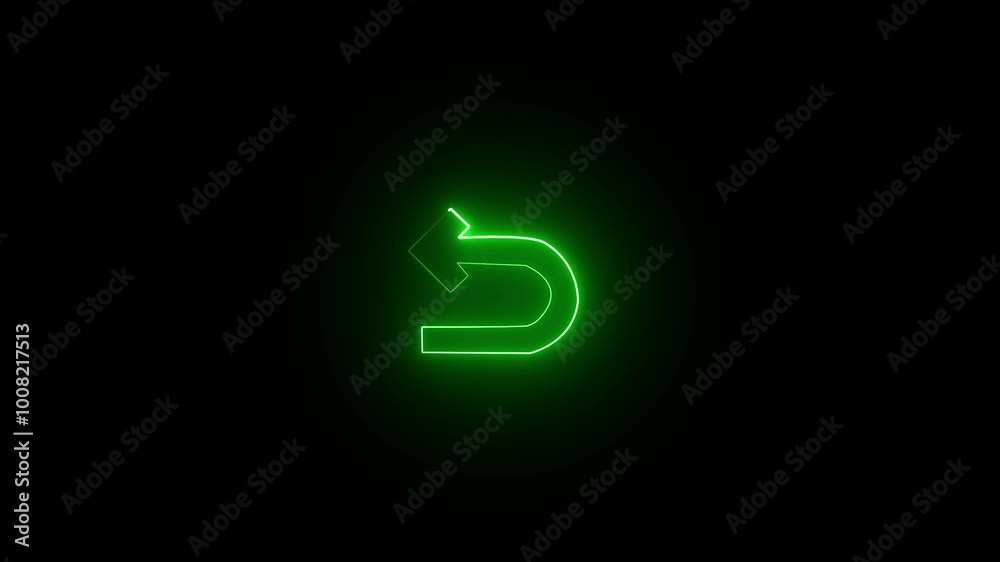 neon return icon designon road driver uturn icon on black background 4k video animation . neon return icon designon road driver uturn icon on black background 4k video animation .