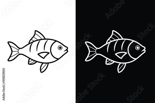 Fish icon black lineout Vector icon isolated on black and white background.