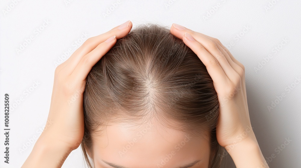 Stress Relief: Woman Touching Her Head with Hands Stress Relief: Woman Touching Her Head with Hands