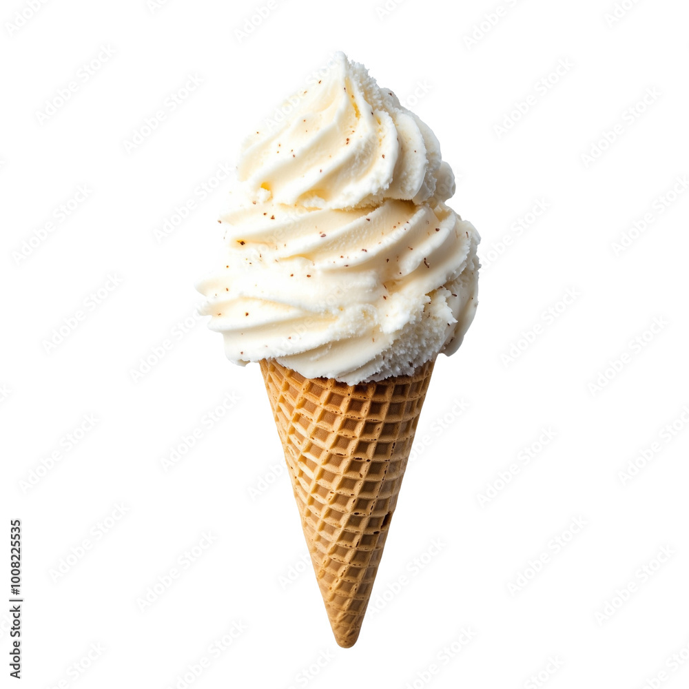 Vanilla Soft Serve Ice Cream Cone Isolated on Transparent Background Vanilla Soft Serve Ice Cream Cone Isolated on Transparent Background