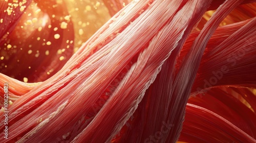 Close-up view of muscular tissue showcasing intricate details and vibrant colors for health and fitness themes.