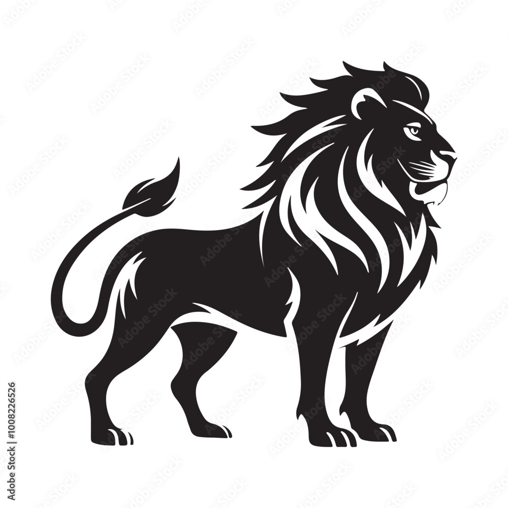 Minimalistic Lion Silhouette in a Standing Pose - Bold Vector Design with Clean, Smooth Lines Minimalistic Lion Silhouette in a Standing Pose - Bold Vector Design with Clean, Smooth Lines