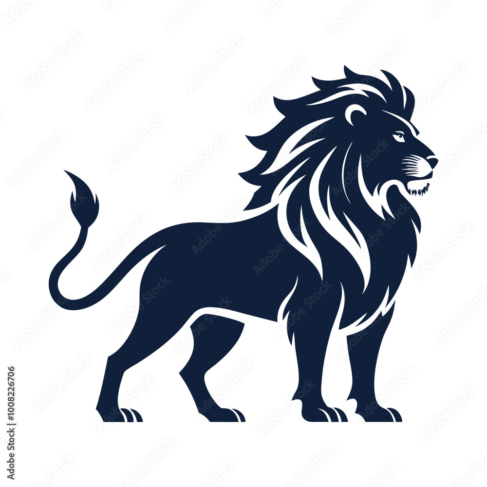 Minimalistic Lion Silhouette in a Standing Pose - Bold Vector Design with Clean, Smooth Lines Minimalistic Lion Silhouette in a Standing Pose - Bold Vector Design with Clean, Smooth Lines