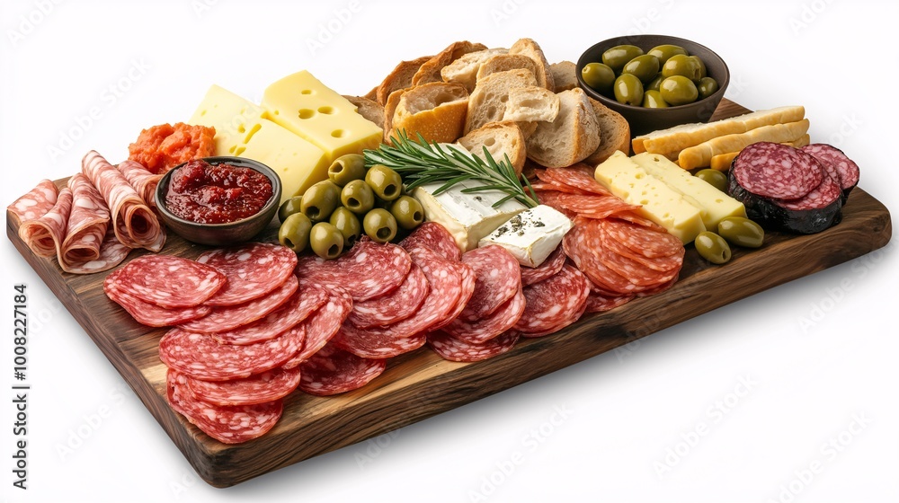 Assorted Meats and Cheeses on a Wooden Platter Assorted Meats and Cheeses on a Wooden Platter