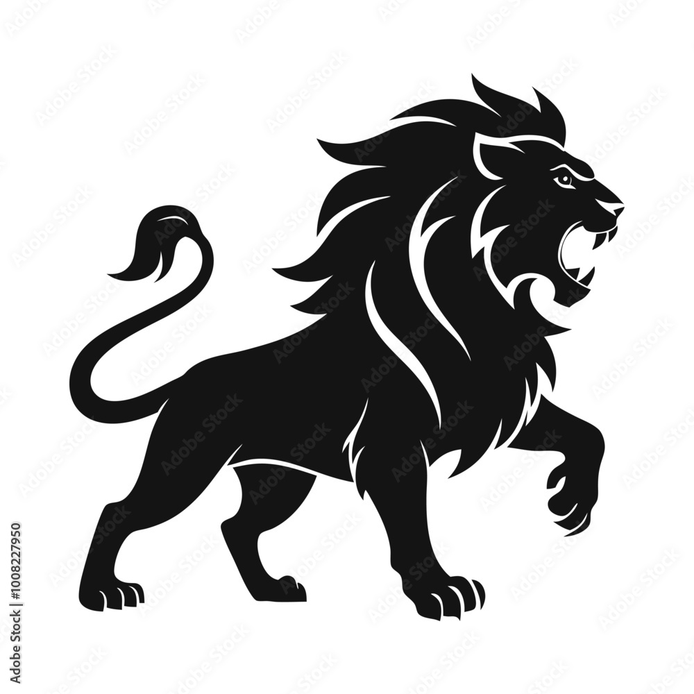 Minimalistic Lion Silhouette in an Angry Jumping Pose - Bold, Clean Vector Design for Printing Minimalistic Lion Silhouette in an Angry Jumping Pose - Bold, Clean Vector Design for Printing