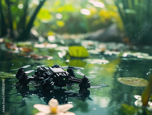 A water drone takes pictures and surveys, aquatic drone, selective focus photo