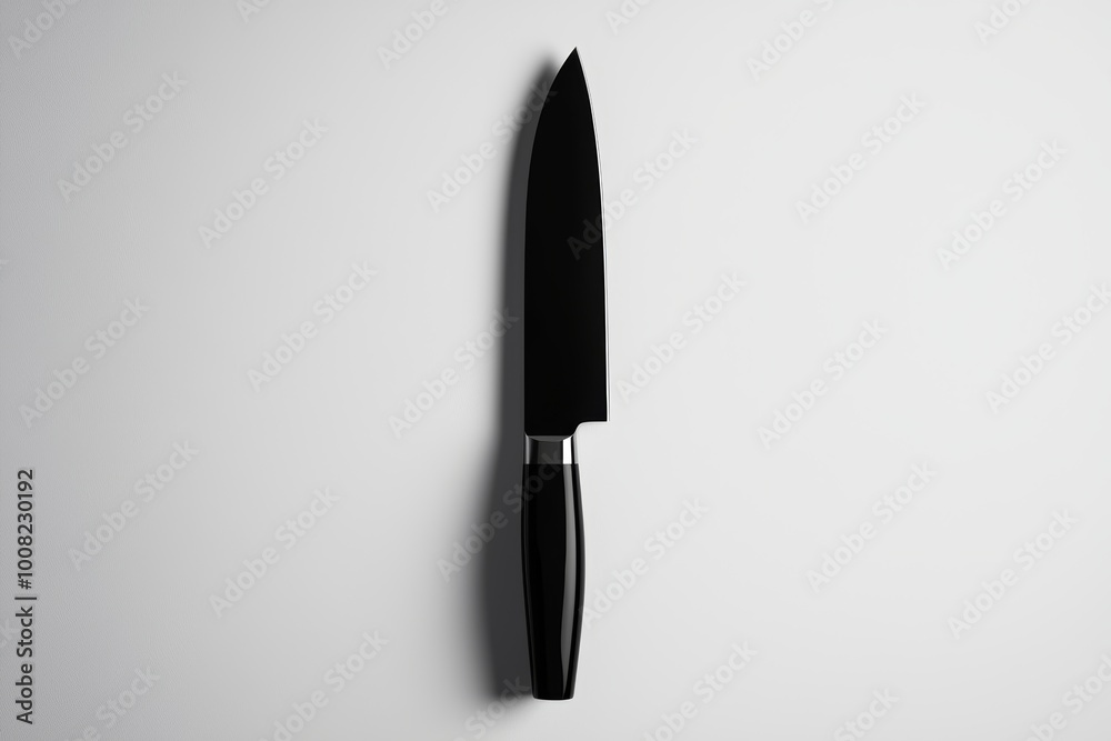 Minimalist chefs knife with a polished blade, black handle, and clean lines, simple and professional on a white background Minimalist chefs knife with a polished blade, black handle, and clean lines, simple and professional on a white background