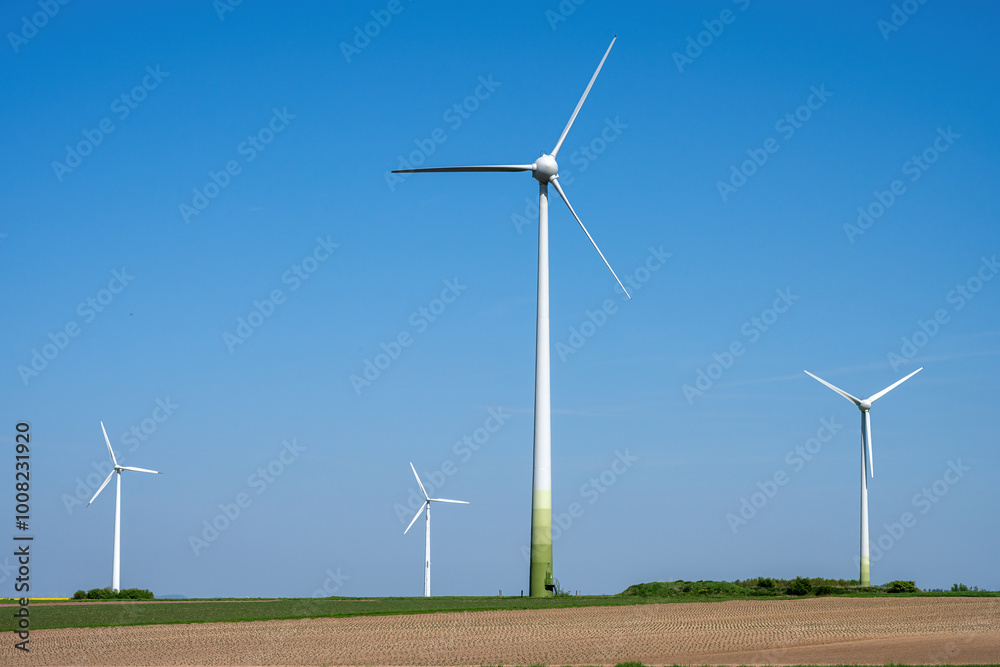 Wind turbines for green energy production seen in rural Germany Wind turbines for green energy production seen in rural Germany