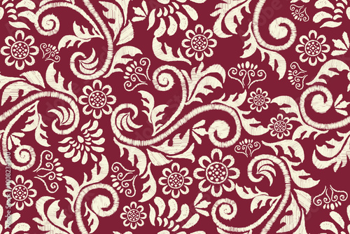 Seamless floral damask pattern Vintage background.Ethnic oriental pattern traditional.Motifs Ikat embroidery wallpaper.Textile rapport. abstract design for texture, fabric, clothing, wrapping