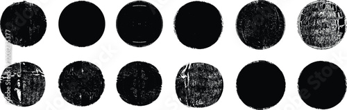 Vector rough edges badges set .Grunge set of textured black labels . Pack of vector stickers. Grunge circle stamps, insignias, labels, tags for your design. Grunge textured black vector rubber stamps
