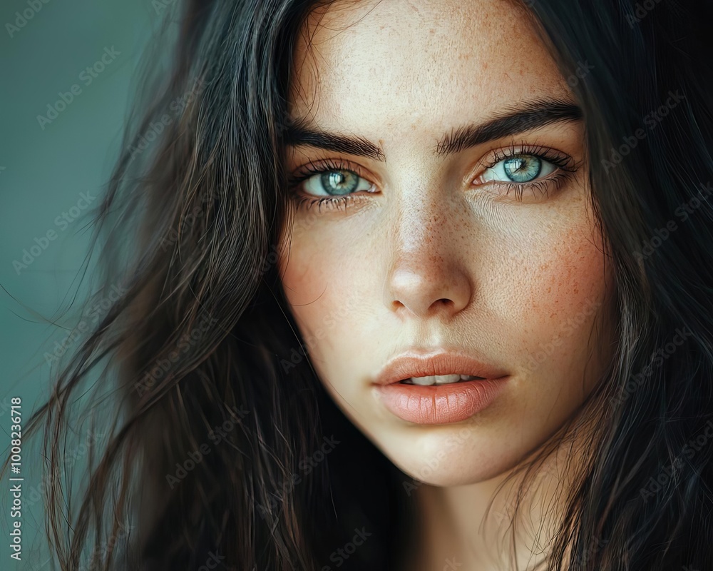 Close-up portrait of a young woman with striking features and natural beauty. Close-up portrait of a young woman with striking features and natural beauty.