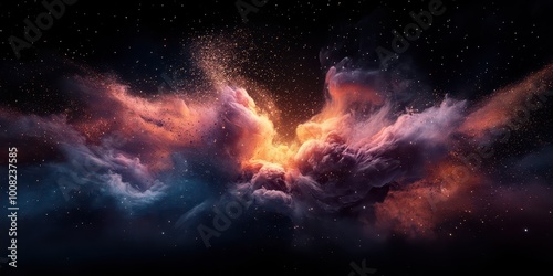 A vibrant and colorful cosmic nebula in deep space, showcasing a stunning blend of celestial clouds and star formations.