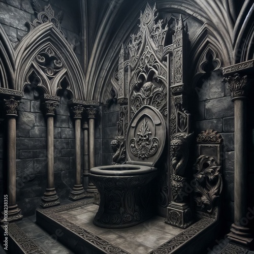 Gothic Throne A toilet with an ornate Gothic inspired design fea photo