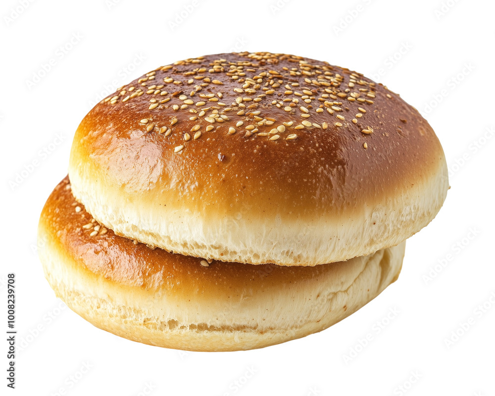 Stack of Fresh Sesame Seed Burger Buns on Transparent Background