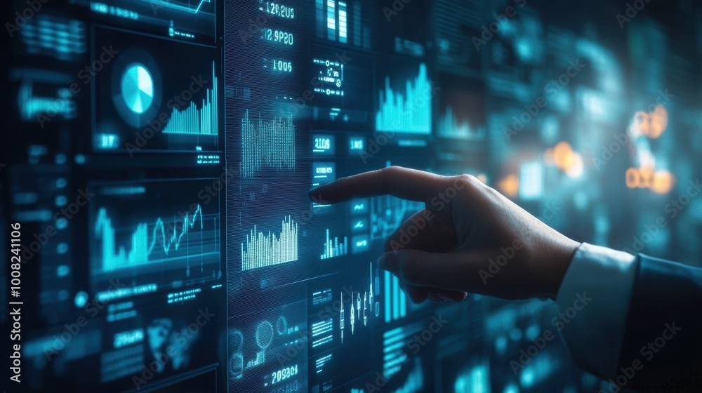 AI, Big Data, and business analytics icons represent the integration of advanced technology in analyzing graphs, business data, and market trends, driving strategic decisions and innovative solutions