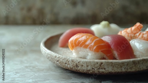 Sophisticated sushi platter with tuna sashimi and space for custom text