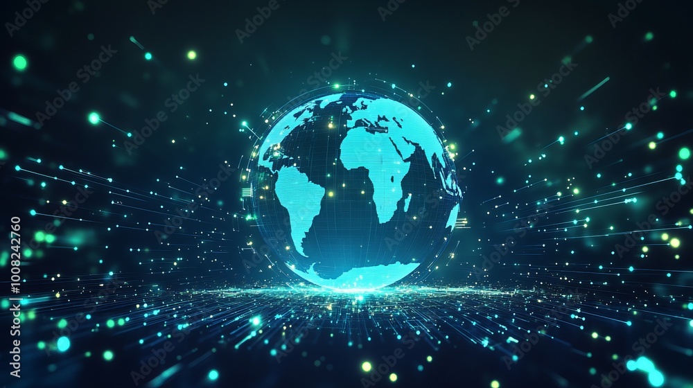 Fototapeta premium Digital earth global network technology. Generative AI technology. 