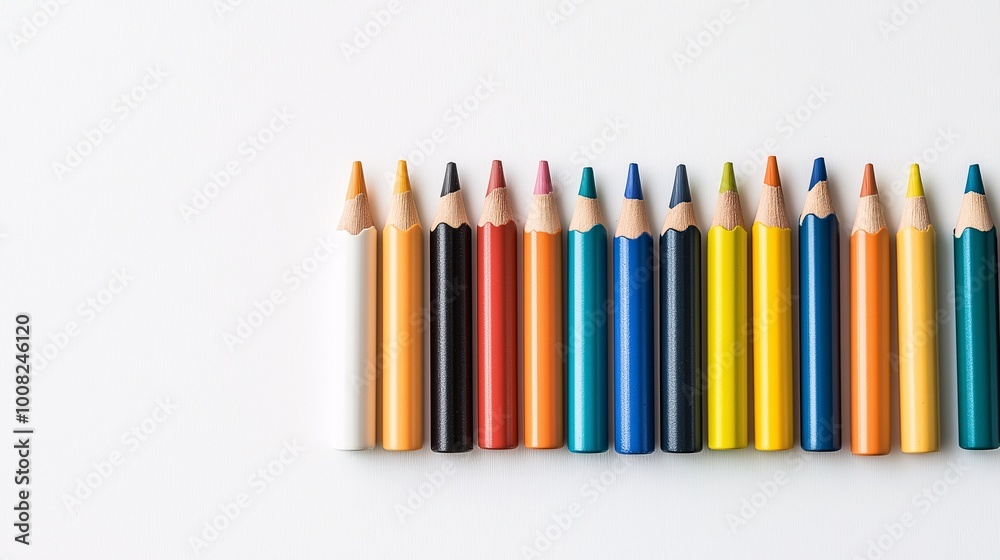 Colorful Pencils Arranged on a White Background Colorful Pencils Arranged on a White Background
