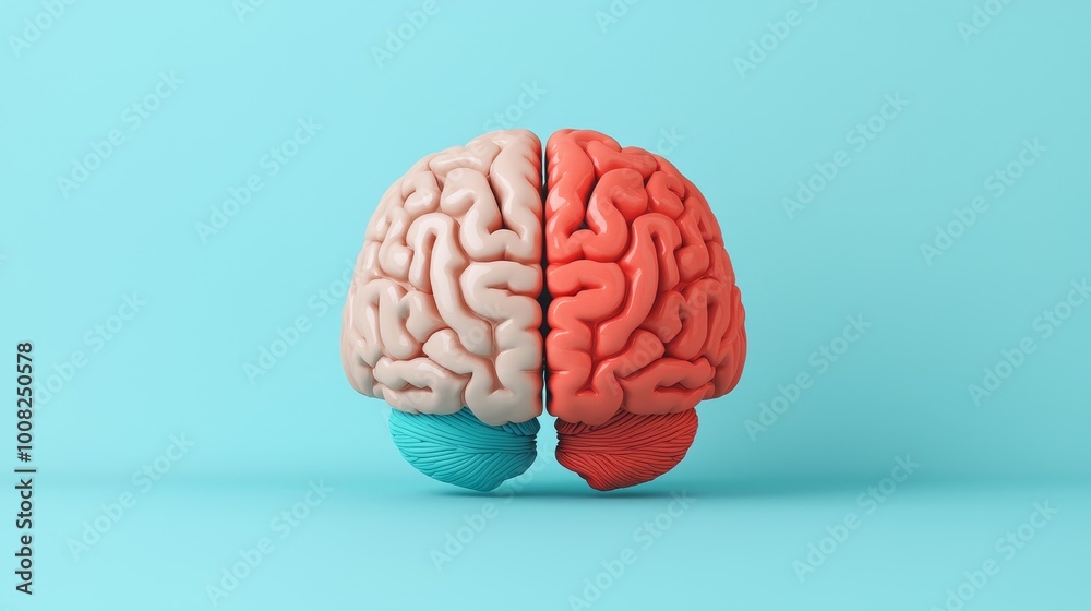 Colorful brain model on blue background, symbolizing creativity and cognitive thinking. Colorful brain model on blue background, symbolizing creativity and cognitive thinking.