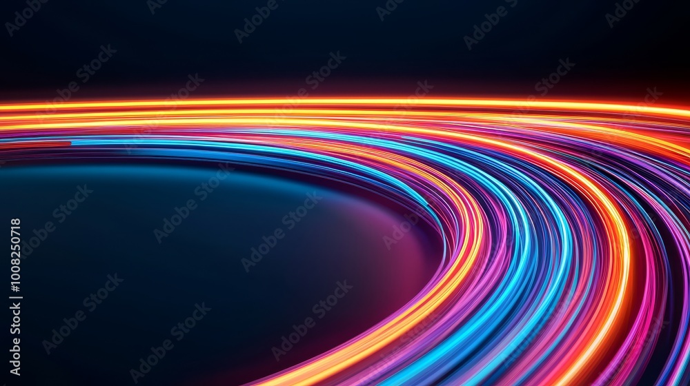 Colorful light trails on a dark background, creating a dynamic motion effect. Colorful light trails on a dark background, creating a dynamic motion effect.
