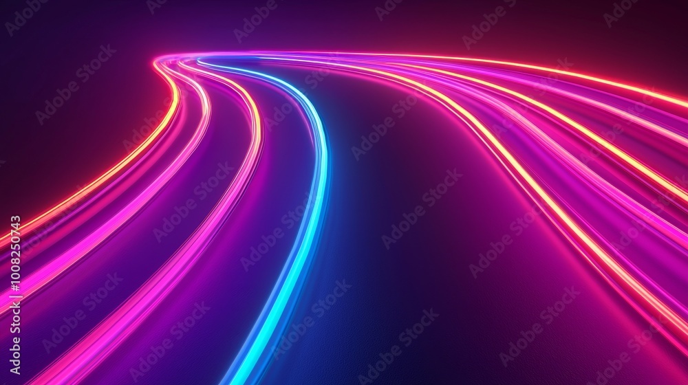 Colorful neon light trails on a dark background, abstract design concept Colorful neon light trails on a dark background, abstract design concept