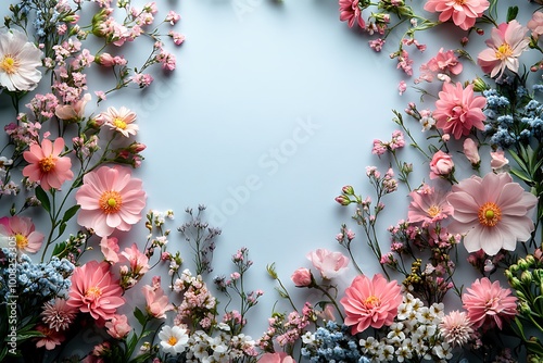 flower border frame on a white background with copy space