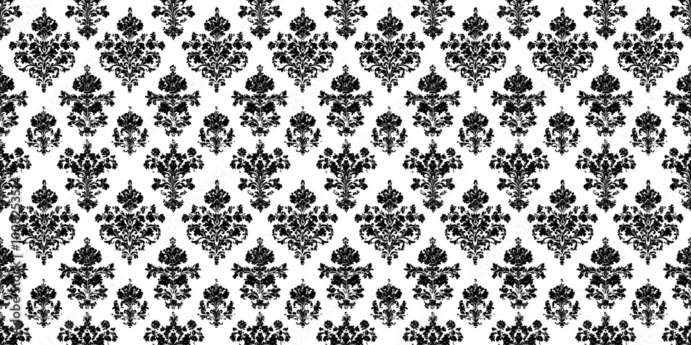 Rococo pattern with ornate, baroque-themed details. Background seamless pattern.