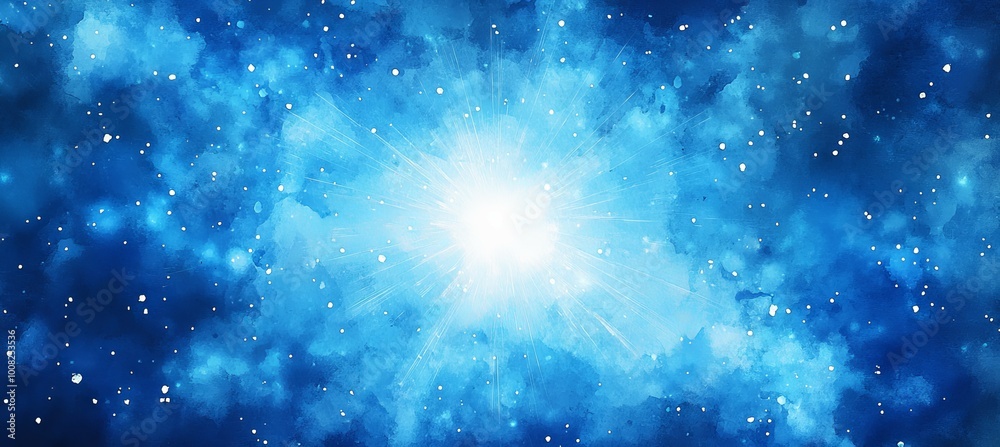 Obraz premium Blue watercolor paint sunburst rays spark explosion background. Generative AI technology. 