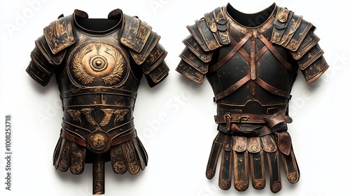 Two Ancient Roman Suits of Armor in Black and Gold