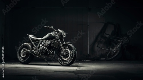 A photo of a bicycle and motorcycle