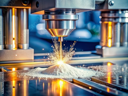 Pouring Metal Powder into 3D Printer Working Surface for Selective Laser Melting Technology Process photo