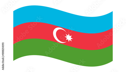 Wavy flag of Azerbaijan, isolated on a transparent background. Flag of the Republic of Azerbaijan. Vector illustration