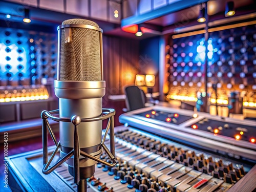 Professional Microphone in Modern Recording Studio for Audio Production and Broadcasting Purposes photo