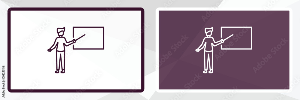 teacher with stick outline icon. Linear vector from education concept. Thin line white and black teacher with stick icon isolated on white and dark background teacher with stick outline icon. Linear vector from education concept. Thin line white and black teacher with stick icon isolated on white and dark background