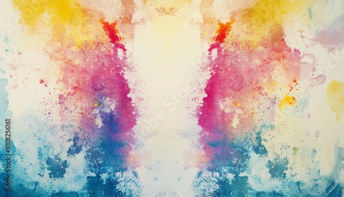 Abstract colorful watercolor background with a symmetrical design.