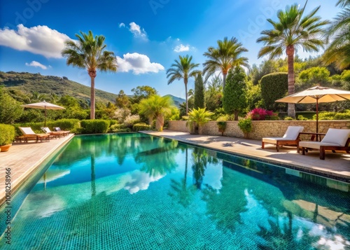 Wallpaper Mural Serene Outdoor Swimming Pool with Crystal Clear Water at a Luxurious Resort Surrounded by Nature Torontodigital.ca