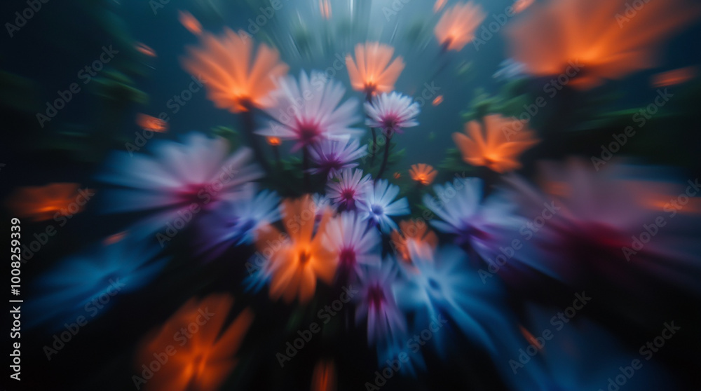 Visual effect of flying through a surreal, blooming, underwater meadow Visual effect of flying through a surreal, blooming, underwater meadow