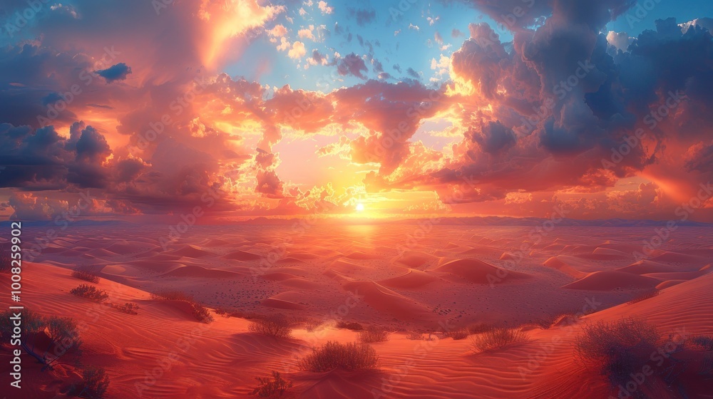 Fototapeta premium Desert Sunset with Dramatic Clouds