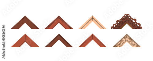 Set of wooden frame corners. Samples for decorating paintings in frames, frame workshop. Vector illustration in flat style