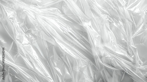 A texture background featuring white transparent plastic film wrap, showcasing a subtle sheen and delicate creases. The smooth, lightweight appearance offers a clean, modern look