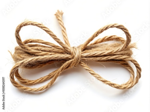 Twine String Tied in a Bow Isolated on White Background for Crafting and Decorative Purposes