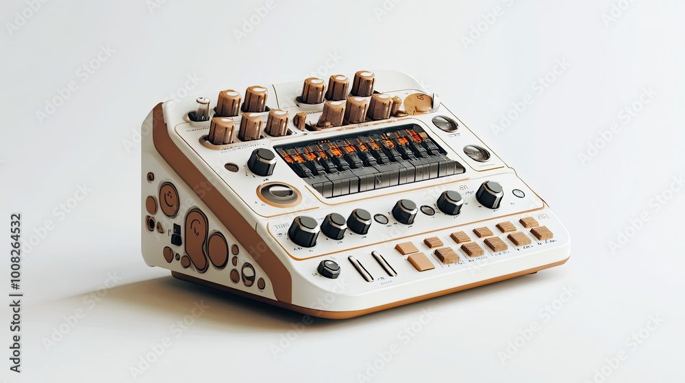 White and Gold Analog Synthesizer with Knobs and Buttons White and Gold Analog Synthesizer with Knobs and Buttons