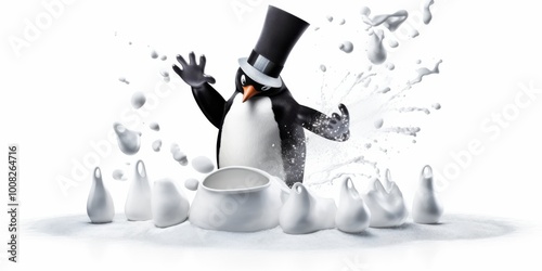 Penguin Chef Holding Dessert Plates photo