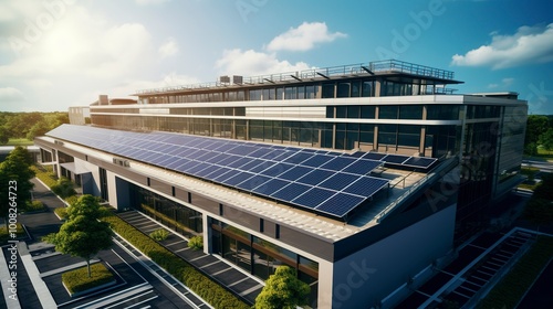 A photo of a commercial property with solar panels
