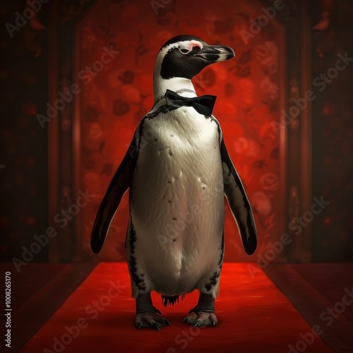 Penguin in a Tuxedo at a Red Carpet Event photo
