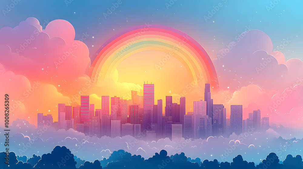 Fototapeta premium Whimsical Rainbow City