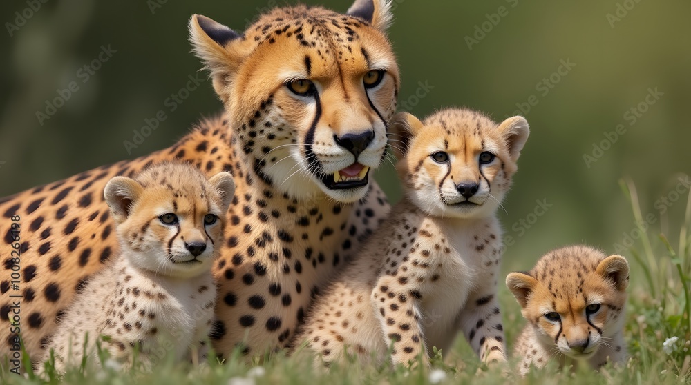 Obraz premium female cheetah with her cubs